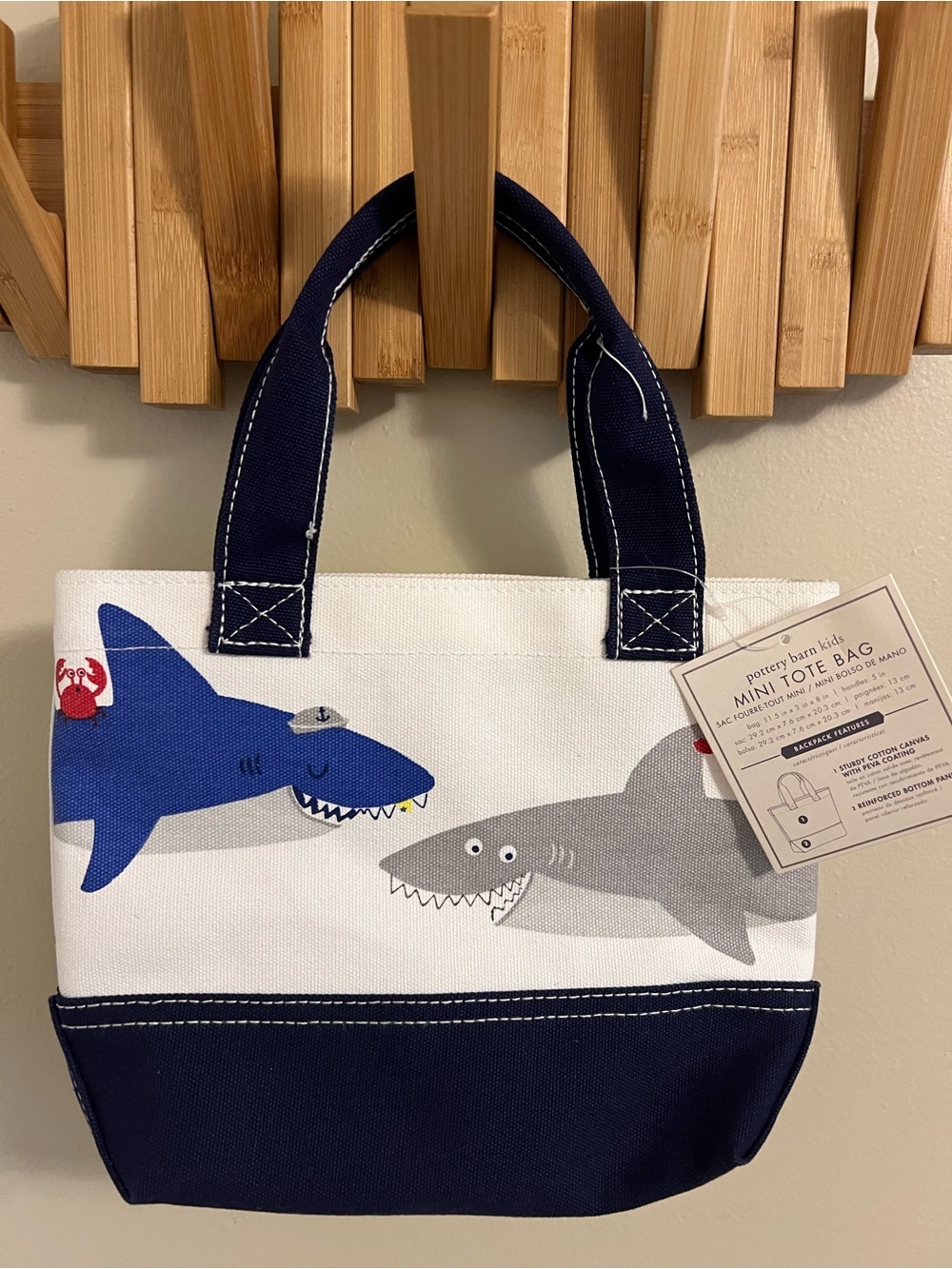 Pottery barn kids canvas beach tote sharks!